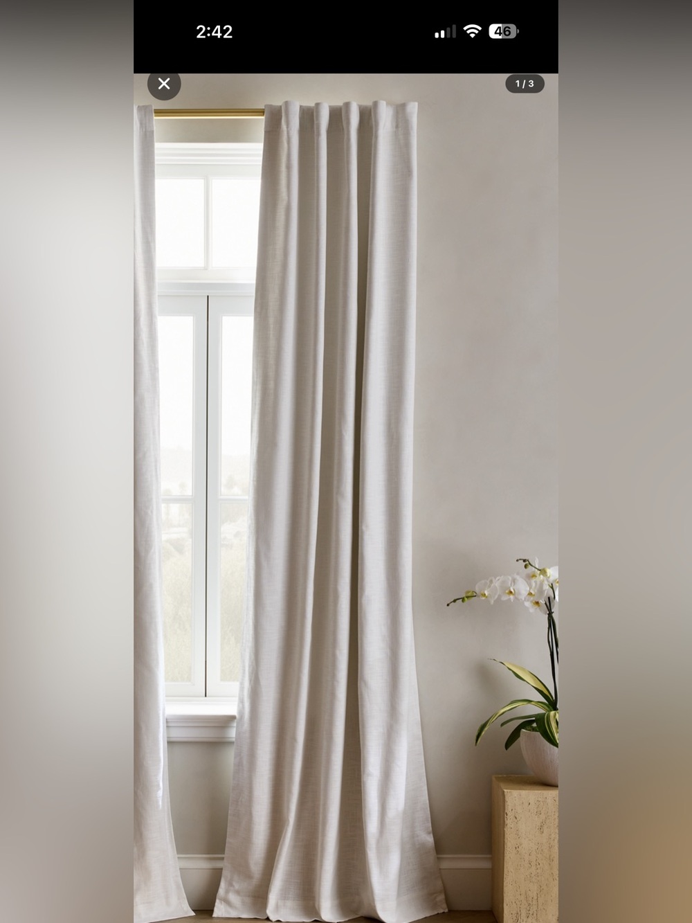 Quince European Linen Curtain Single Panel White 48x96